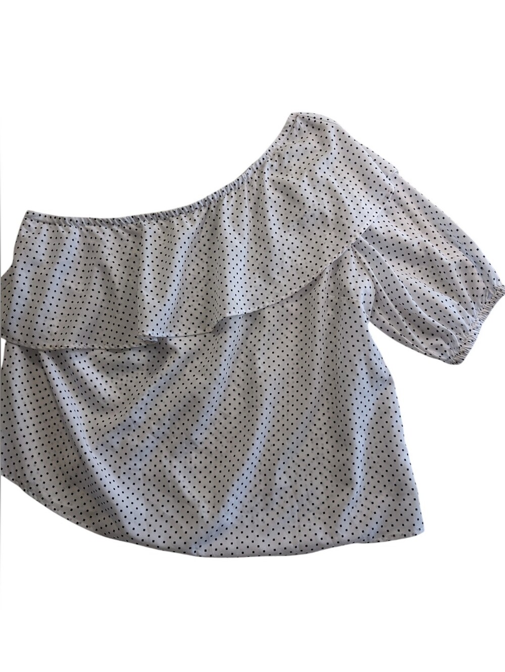 Eloquii White Off-Shoulder Ruffle Blouse with Black Polka Dots Party shirt 18